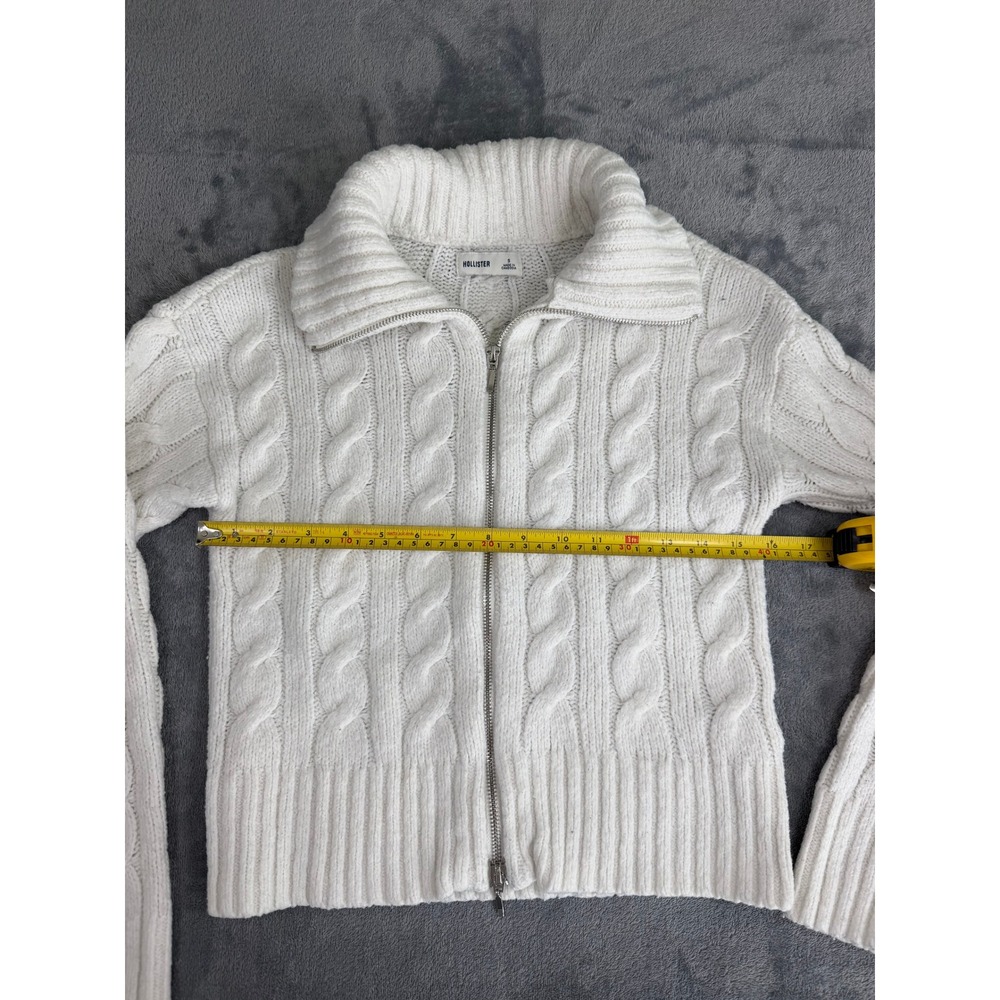 Hollister White Cable Knit Zip-Up Sweater Jacket Cardigan Preppy Academia Y2K S - Picture 9 of 11